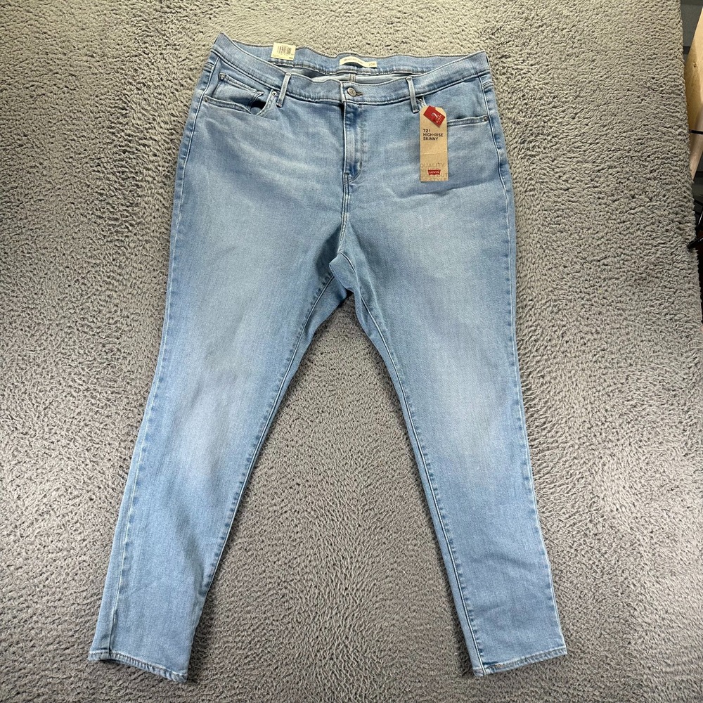 Levi's 721 Jeans Womens‎ 20W Blue Cotton Denim Skinny Leg Workwear Faded Stretch